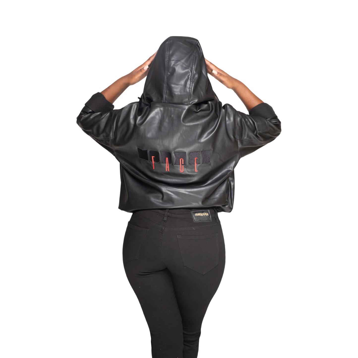 Faux Leather MonkeyFace Pullover Jacket Black Unisex