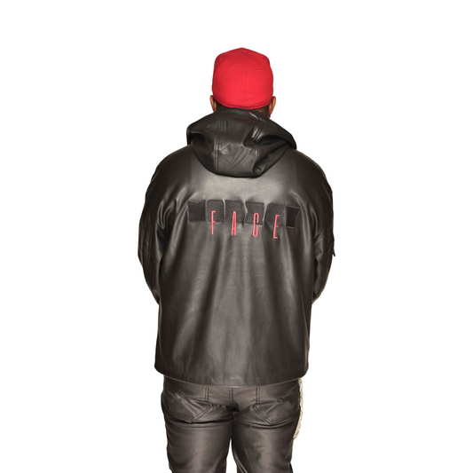 Faux Leather MonkeyFace Pullover Jacket Black Unisex