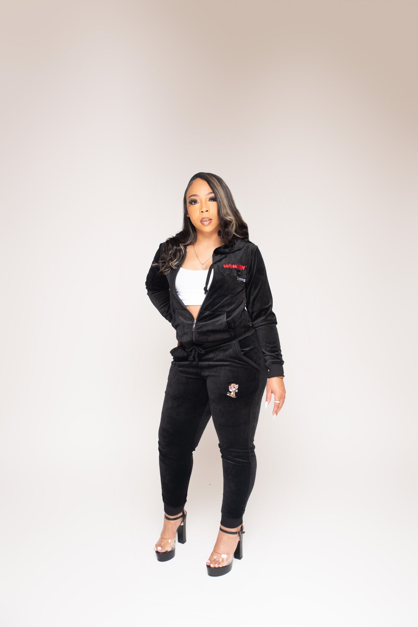 Women’s MonkeyFace Velour Set Black