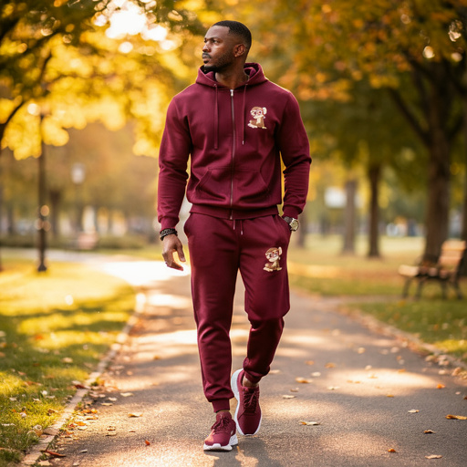Classic MonkeyFace Zipper Front Sweatsuit-Burgundy
