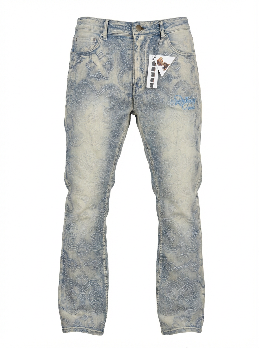 Slim Fit Flare Embroidered Denim