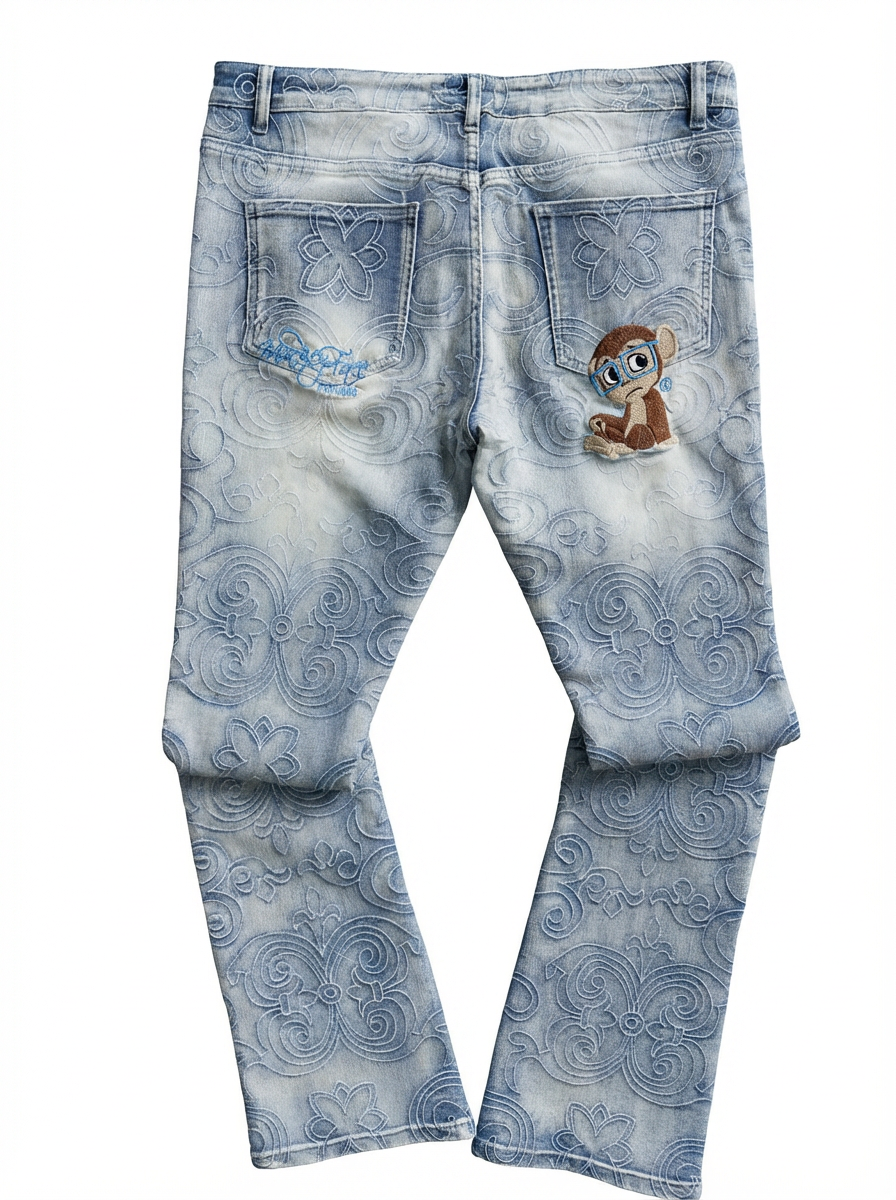 Slim Fit Flare Embroidered Denim