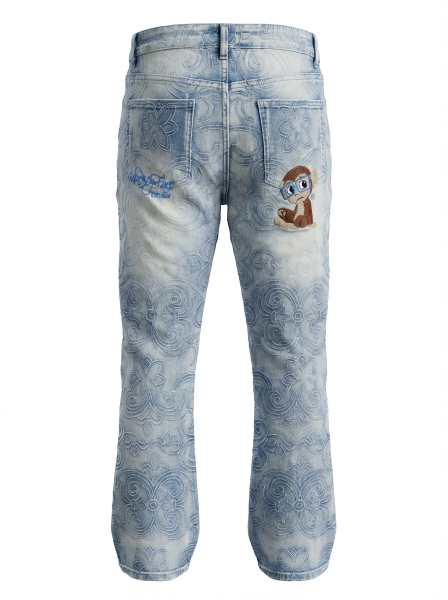 Slim Fit Flare Embroidered Denim